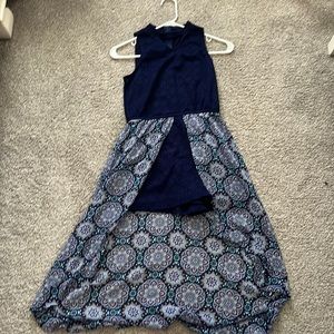Blue and purple romper with skirt connected